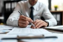 Professional businessman carefully analyzing financial docum Product Image 1