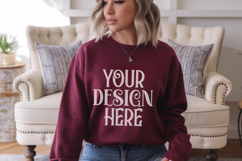 Maroon Gildan 18000 Sweatshirt Mockup,G18000 Crewneck Product Image 1