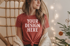 Christmas Bella Canvas 3001 Red Shirt Mockup ,Trandy Mockup Product Image 1
