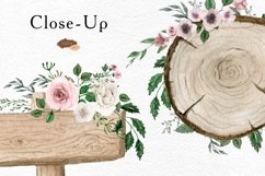 Watercolor wood slices with flowers. Wooden boar Product Image 3