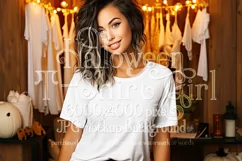 Halloween T-Shirt Mockup Women, White T-Shirt Mockup, d41 Product Image 1
