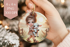 Girl Holding Lamb Ornament PNG Sublimation Product Image 1