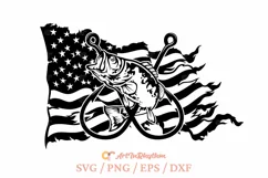 Fishing Svg, Fishhooks Svg, Bass Fish Svg, USA Flag Svg Product Image 1