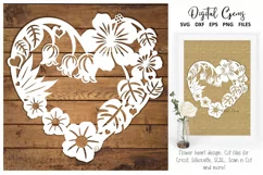 Floral heart paper cut design. SVG / DXF / EPS / PNG Product Image 1