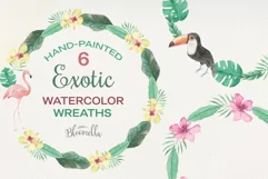 Exotic Floral 6 Wreath Watercolor Flower Flamingo Tucan Product Image 1
