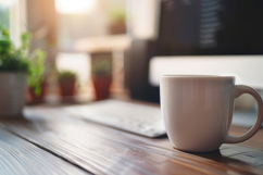 Coffee Cup on Wooden Table Background Wallpaper Product Image 1