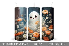 Cute Ghost Tumbler Sublimation. Ghost Flowers Tumbler Design Product Image 1