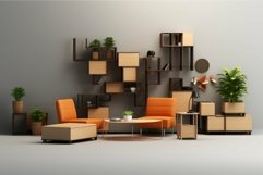 Modern living room interior with geometric shelving Product Image 1