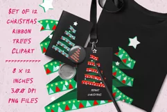 Ribbon Christmas Trees Clipart Set of 12 PNG files Product Image 1