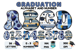 Graduation Alphabet png clipart, graduation letters doodle Product Image 1