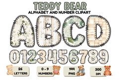 Teddy Bear Alphabet PNG - Letters &amp; Numbers Clipart 300 DPI Product Image 1