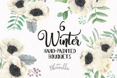 Watercolor Winter Christmas Clipart Bouquets Flowers Anemone Florals  Product Image 1