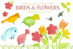 Birds & Flowers Watercolor Clip Art Set for Sublimation Product Image 1