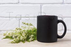 Black coffee mug mockup with white spiraea flowers Product Image 3