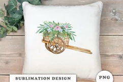 Watercolor Wooden Cart with Flowers, Rustic Sublimation Product Image 3