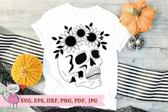 Skull with sunflowers svg, Halloween svg, Sugar Skull Svg Product Image 6