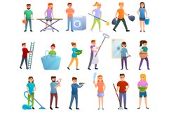 Housekeeping icons set, cartoon style Product Image 1