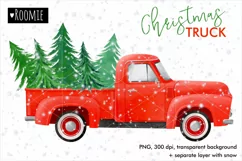 Watercolor Christmas Red TRUCK with pine trees PNG, New Year Product Image 1
