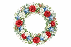 Watercolor patriotic wreath with red roses white flowers Product Image 1