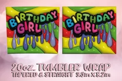3D Birthday Girl Puff Tumbler Wrap 20oz Sublimation, Drip Product Image 2