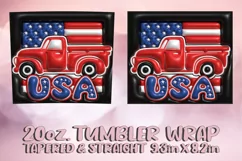 3D Red Pickup Tumbler Wrap 20oz, 4th Of July Sublimation USA Product Image 2