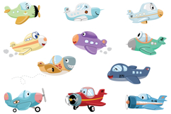 Funny Airplanes Vector Illustration Set with Airport Scene Product Image 2
