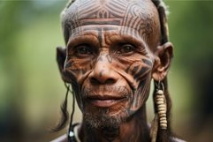 Mysterious Tattooed tribe man forest shot. Generate Ai Product Image 1
