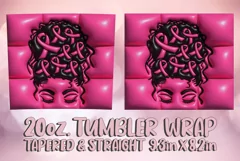 3D Puff Tumbler Wrap 20oz, Messy Bun PNG, Pink Ribbon PNG Product Image 2