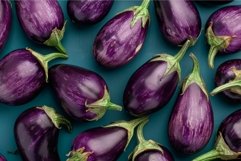 Fresh eggplants on blue background Product Image 1