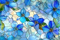 Blue Flowers Stained Glass Background Wallpaper Product Image 1