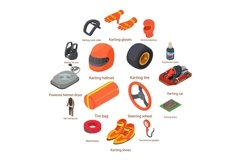 Karting equipment icons set, isometric style Product Image 1
