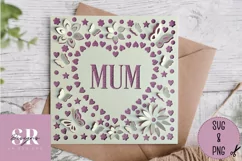 3D Floral Mum heart| Paper cutting | Mother’s Day card SVG. Product Image 1