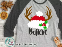Believe Christmas hat with deer antlers svg dxf png files Product Image 1