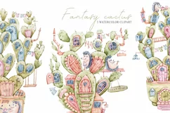 Watercolor cactus png clipart. Nursery hedgehogs love story Product Image 3