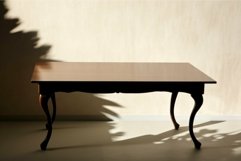Minimalistic wooden table with shadow on beige wall Product Image 1