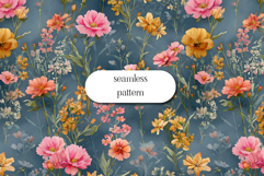 Seamless Vintage Floral Pattern on Blue Background Product Image 1