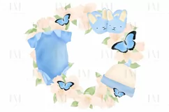 Watercolor Blue Newborn Baby Wreath Design PNG Product Image 5