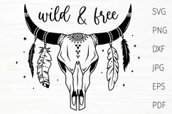 Cow Skull svg, boho, tribal svg silhouette, Wild And Free Product Image 1