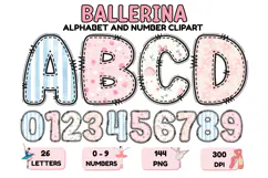 Bellerina Alphabet PNG Cute Ballet Letters Numbers 300 DPI Product Image 1