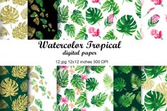 Watercolor tropical digital paper. Greenery seamless pattern Product Image 1