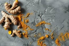 Fresh turmeric roots on textured background Product Image 1