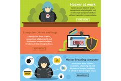 Hacker breaking banner horizontal set, flat style Product Image 1