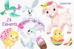 Watercolor Easter kids clipart Product Image 1