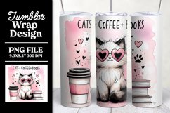 Cat Tumbler Wrap Sublimation Cats Coffee Books Lover Product Image 1