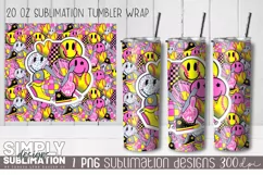 Pink Retro Softball 20 oz Tumbler Wrap | Png Product Image 1