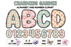 Charming Garden Doodle Alphabet PNG Letters &amp; Numbers 300DPI Product Image 1