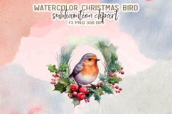 Christmas Bird Watercolor Clipart Product Image 3