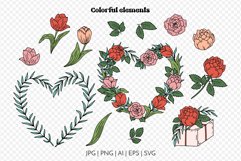 Valentines Day Floral Wreath Illustration. Clipart & Pattern Product Image 3