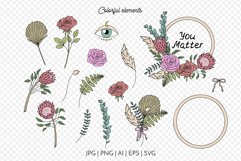Hand Drawn Floral Boho Illustration Clipart & Pattern Bundle Product Image 3