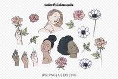 Floral Line Art Illustrations | Thin Line Girls & Flowers Product Image 3